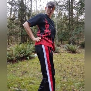 Men's Black With Red And White Stripe Track Pants